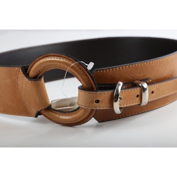 Vintage Camel Brown Leather Wide Waist Belt Made in Italy Boho Chic Size M - Picture 8 of 16